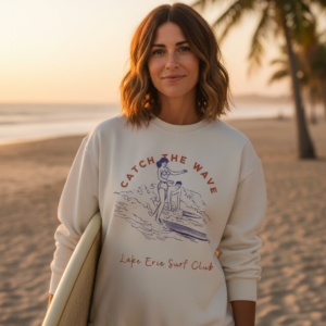 "Catch the Wave" Crewneck Sweatshirt Surf Club Graphic