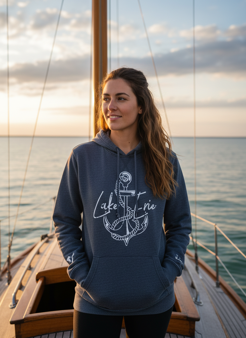 Lake Erie Anchor Vintage Lightweight Hoodie 2 Lake Erie Anchor Vintage Lightweight Hoodie - Image 2
