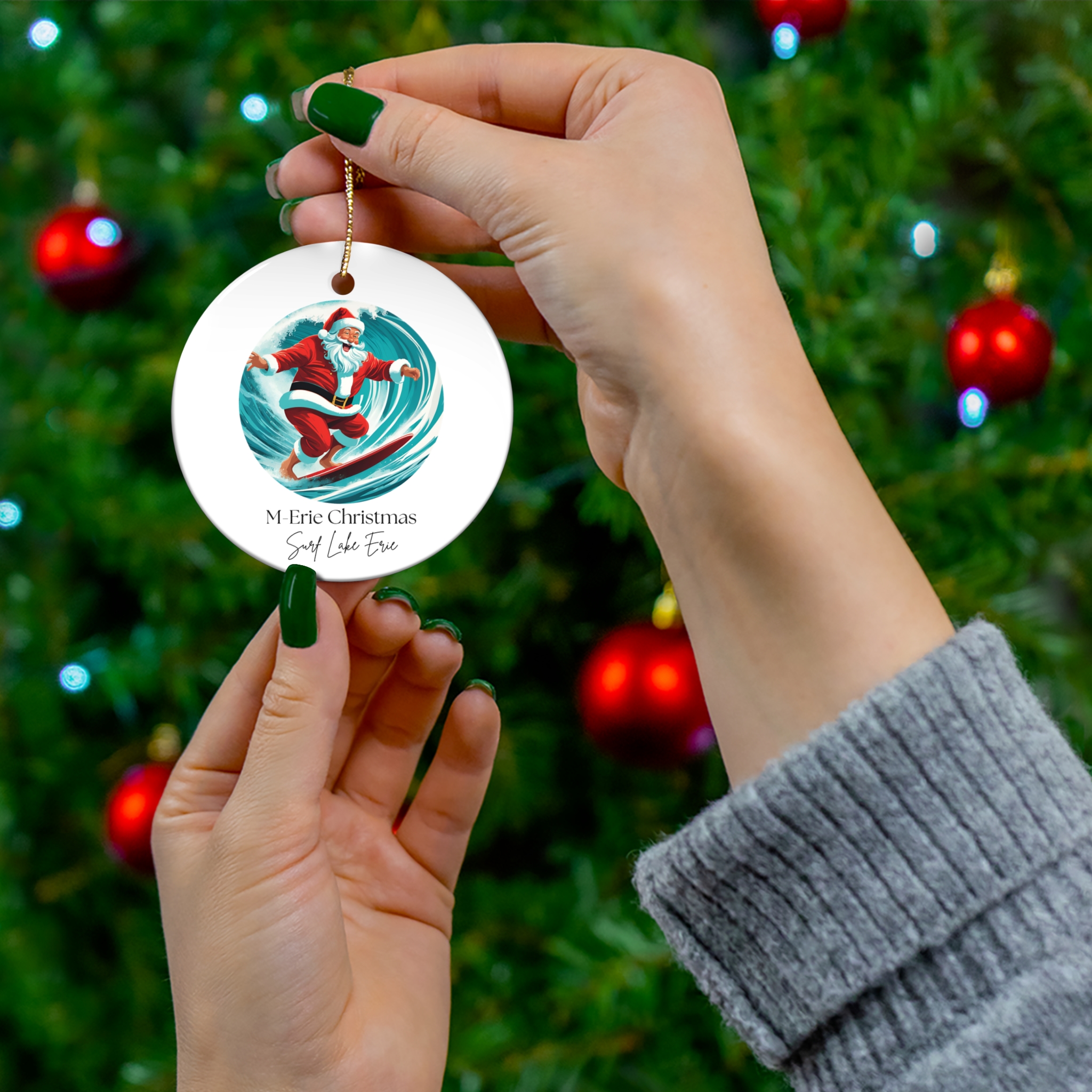 M-Erie Christmas -Ceramic Ornament - Surf Lake Erie 3 M-Erie Christmas -Ceramic Ornament - Surf Lake Erie - Image 3